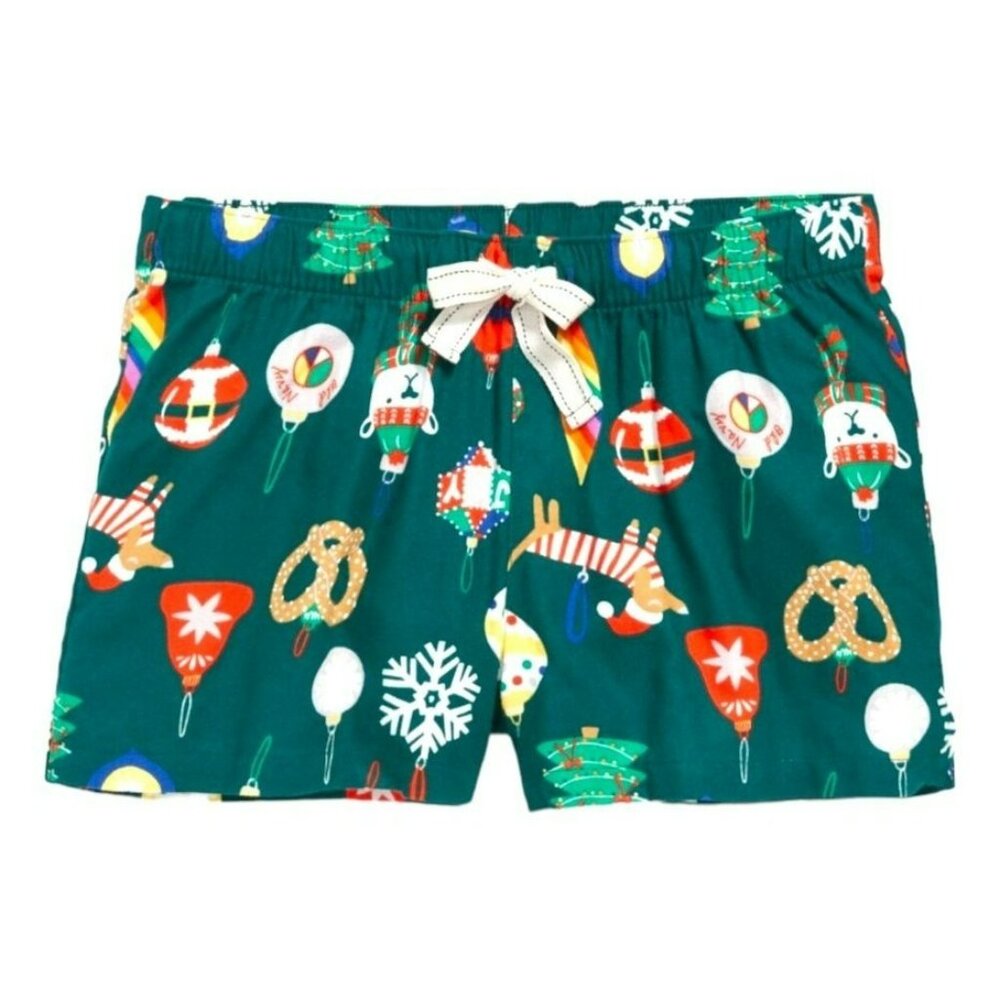 Flannel Shorts Christmas Green Sleep Lounge Ornaments Cozy Woman's Sz XL JJ1749